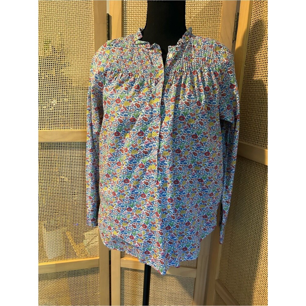 J.Crew x Liberty Fabric Smocked Popover Blouse Floral Size 00 NWOT